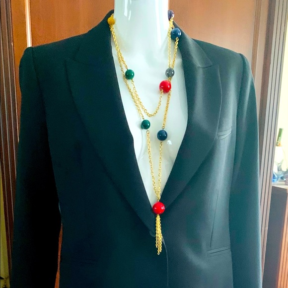 Gold tone chain necklace with bright colored balls - Picture 8 of 12